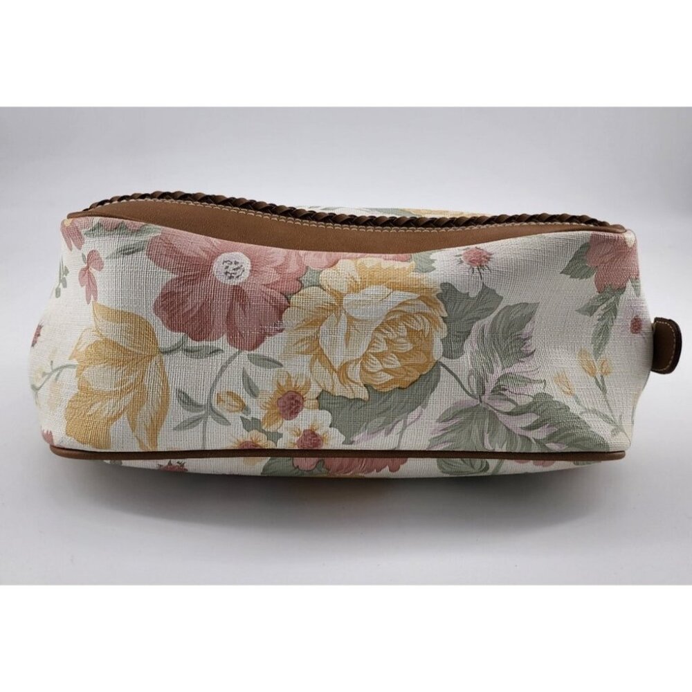 Carryland USA Double Handle Shoulder Handbag Purse Pastel Floral Leather Trim - Picture 7 of 9